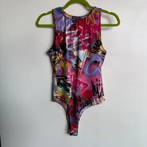 GRAFFITI BODYCON BODYSUIT - ARTISTIC CLOTHING - SIZE L - EDGY FASHION -